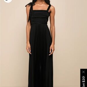 BRAND NEW Elegant Black Pleated Gown with Bow Strap